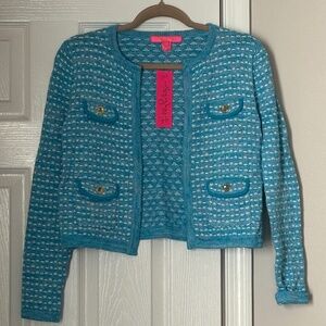 Brand New Lilly Pulitzer Kienna Cardigan Cumulus Blue XS Preppy Cropped